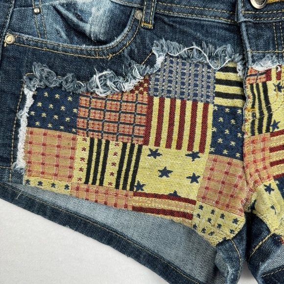 Hot Kiss Cici Jean Short American Flag Juniors Size 9 Dark Wash Denim Distressed - Picture 2 of 10